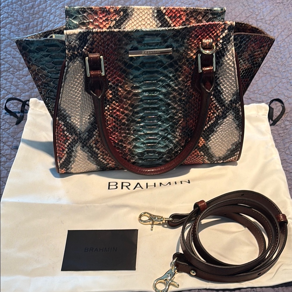Brahmin Colorful Snake Print Satchel